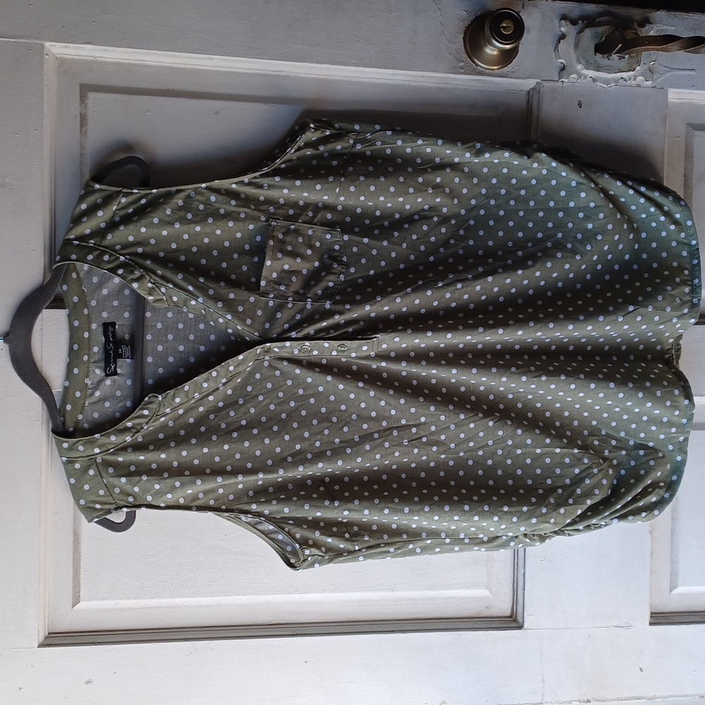 French Laundry Green and White Polka Dots Blouse size 3X